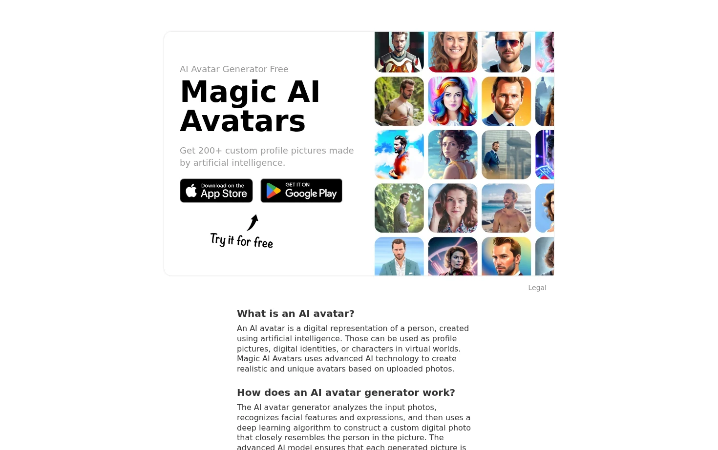 Magic AI Avatars 页面快照